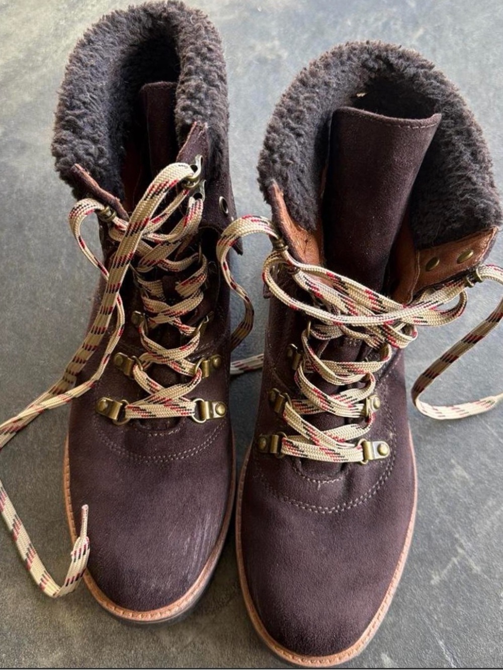 American Eagle Outfitters Brown Suede Lace-Up Ankle Boots with Faux Fur